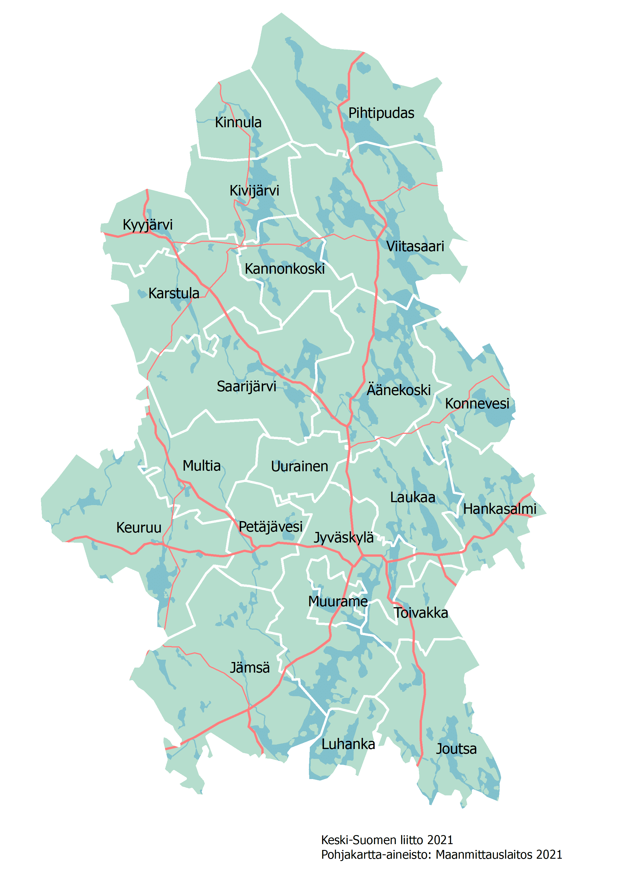 Keski-Suomen kuntakartta